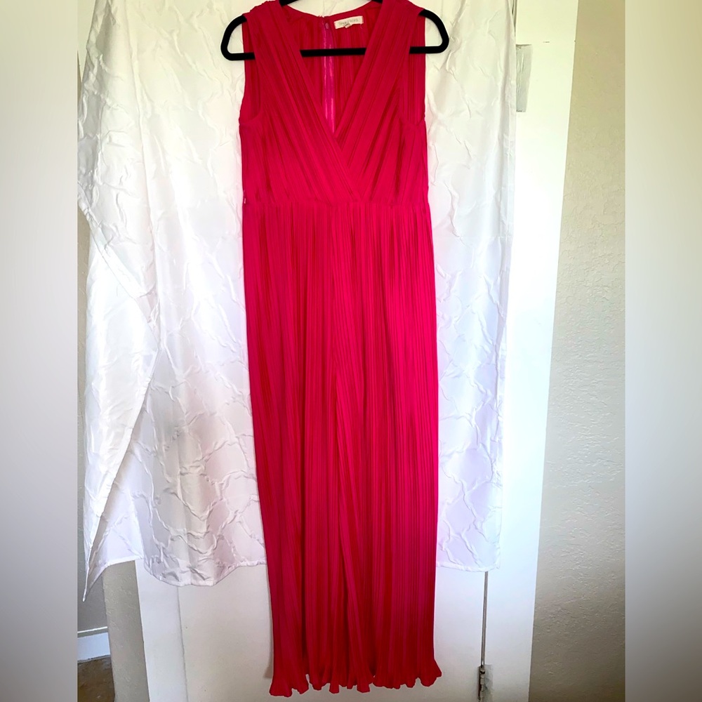 Beyond Words Pink Long Wide Leg Flowey Jumpsuit Romper L Ribbed Sleeveless